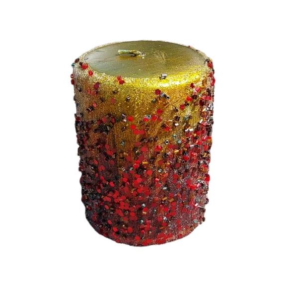 Embellished glitter and beaded decorative pillar candle - Picture 4 of 7